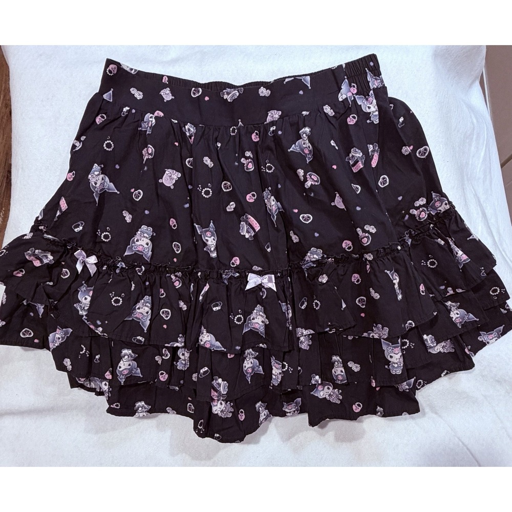 Kuromi Sanrio Tiered Ribbon Skirt Hot Topic Goth Punk Grudge Juniors Size L